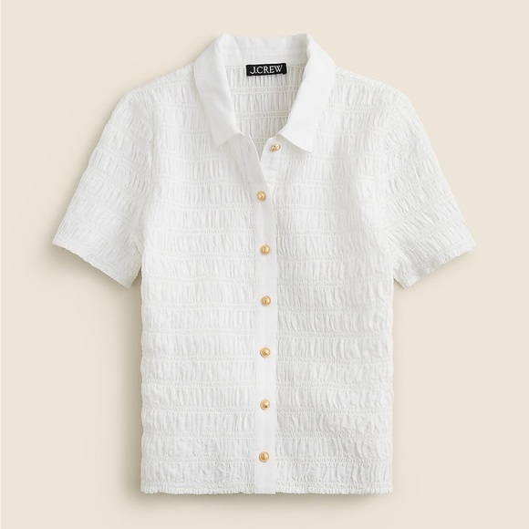 J Crew Caitlin Smocked button up shirt in cotton voile blend size M - Picture 3 of 4